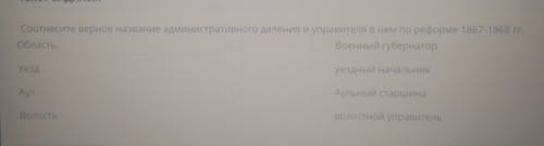 Соотнесите верное название административного деления и управителя в нем по реформе 1867-1868 гг. обл