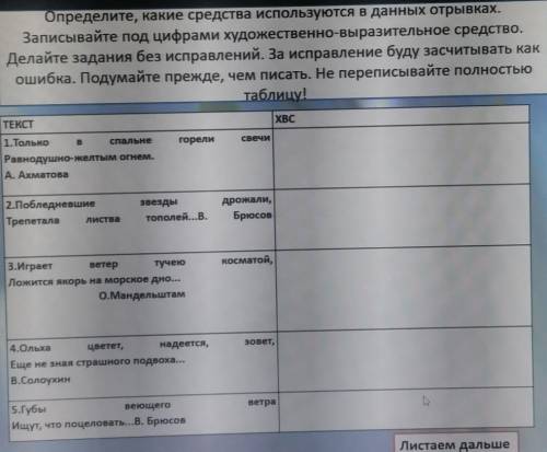 Определите, какие средства используются в данных отрывках. Записывайте под цифрами художественно-выр