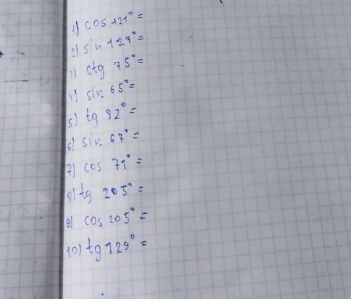 Решите sin127°ctg75°sin65°tg82°sin 67°cos 71°tg205°cos205°tg129°​