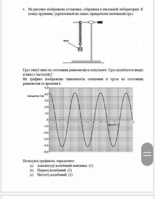 4. На рисунке изображена установка, собранная в школьной лаборатории. К концу пружины, укрепленной н