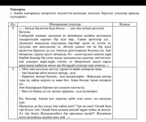 Әдеби шығармада көтерілген әлеуметтік-қоғамдық мәселені берілген үзінділер арқылы түсіндіріңіз​