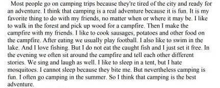 1.Task 1-Why people go to camping? A) Because they are bored. B) Because they're tired of the city a