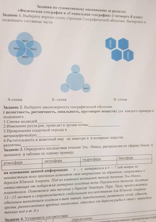 Задание 1. Выберите верную схему строения Географической оболочки. Вычертите и Подпишите составные ч