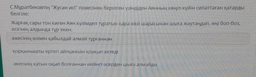 С.Мұратбековтің Жусан исі повесінен берілген үзіндіден Аянның көңіл-күйін сипаттаған қатарды белгі