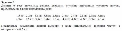 Данные о весе школьных ранцев, двадцати случайно выбранных учеников школы, представлены в виде следу