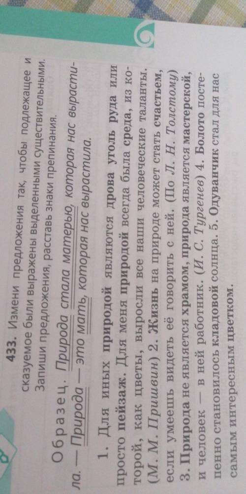 433. Измени предложения так, чтобы подлежащее и сказуемое были выражены выделенными существительными