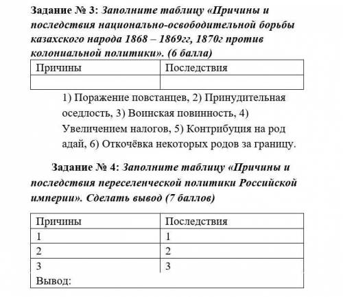 ОЧЕНЬ НУЖНО❤❤❤ Задание № 3: Заполните таблицу «Причины и последствия национально-освободительной бор