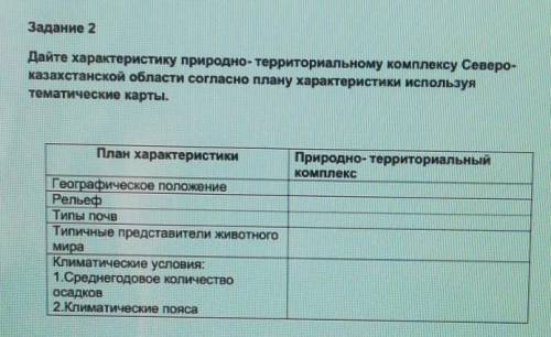 Дайте характеристику природно- территориальному комплексу Северо- казахстанской области согласно пла