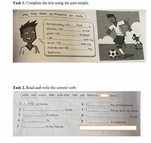 Task 1. Complete the text using the past simple. Task 2. Read and write the correct verb.