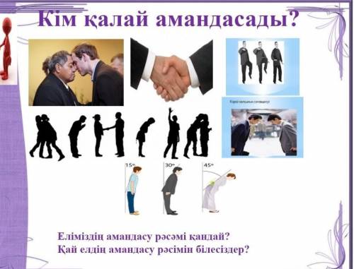 Еліміздің амандасу рәсімі қалай?Қай елдің амандасу рәсімін білесіздер?​