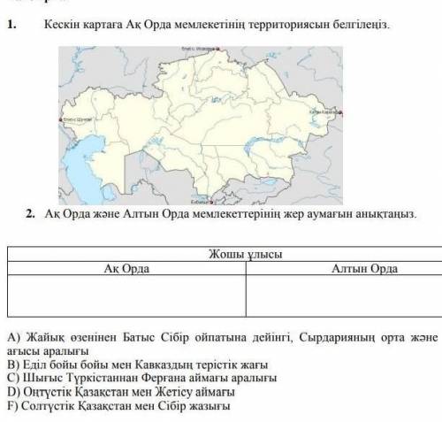 Кескін картаға Ақ Орда мемлекетін территориясын белгілеңіз керек болып тұр. Өтініш тауфп беріңіздерш