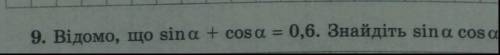 Відомо, що sin a + cos a = 0.6 . Знайти sin a, cos a​