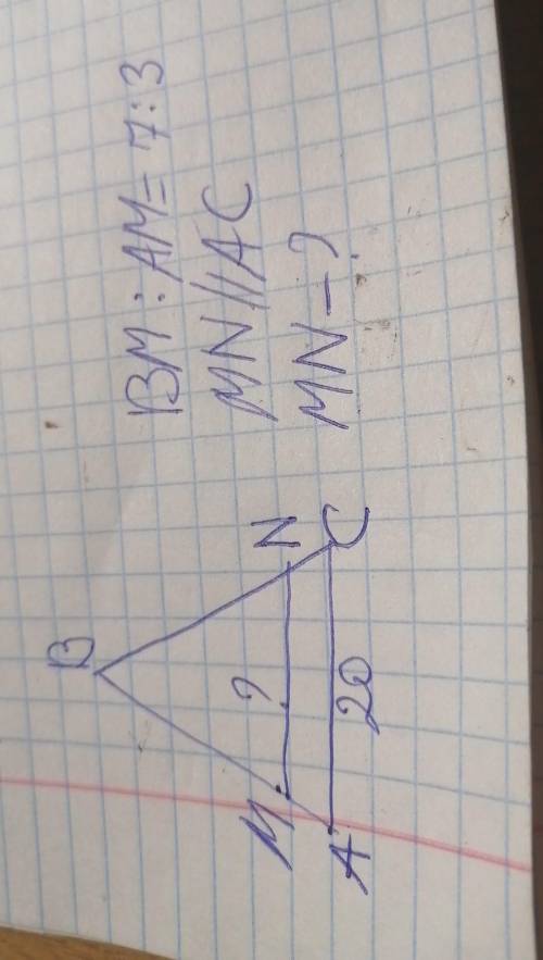 Bm:am 7 3 mn//ac найти mnГеометрия ​