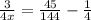 \frac{3}{4x} =\frac{45}{144} -\frac{1}{4}