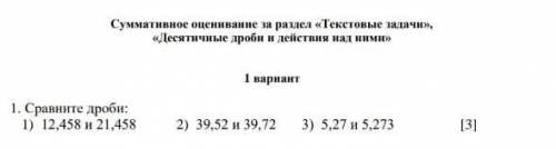 Суммативное оценивание за раздел «Текстовые задачи», «Десятичные дроби и действия над ними»1 вариант