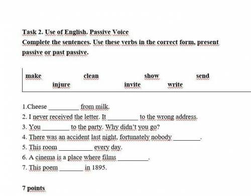 Task 2. Use of English. Passive Voice Complete the sentences. Use these verbs in the correct form, p