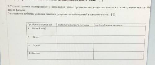 Ученик провел эксперимент и определил, какие органические вещества входят в состав грецких орехов, б