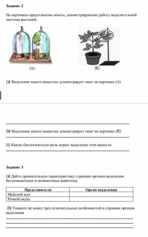 Какую биологическую роль играет выделение этих веществ​ если что еще 3 задание