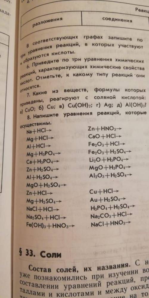 решить упражнение 7 , и упражнение 8( второй столбик) не все реакции осуществимы. Очень