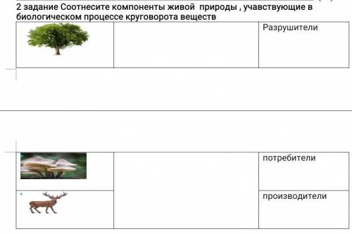 Задание Соотнесите компоненты живой природы , учавствующие в биологическом процессе круговорота веще