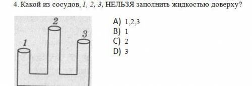 Какой из сосудов, 1, 2, 3, НЕЛЬЗЯ заполнить жид¬костью доверху?