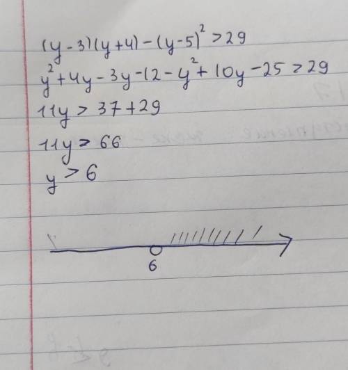 Решите неравенство (y-3)(y+4)-(y-5)^2>29​