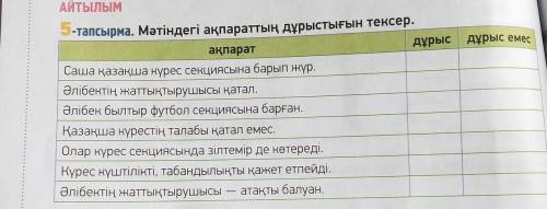 5 -тапсырма.72-бет.Мәтіндегі ақпараттың дұрыстығын тексеріп белгілеп жаз. ​