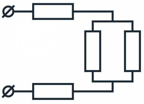 На рисунке изображено соединение четырех одинаковых сопротивлений, каждое из которых равно 4 Ом. Нап