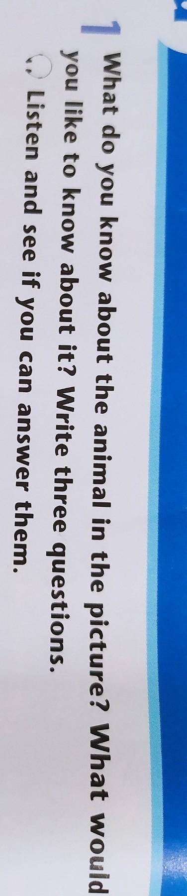 1 What do you know about the animal in the picture? What wouldyou like to know about it? Write three
