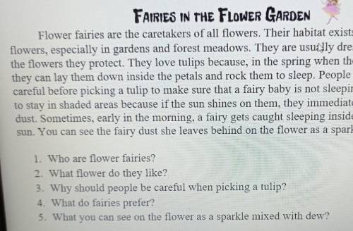 Read the text and answer the questions below the text. FAIRIES IN THE FLOWER GARDENFlower fairies ar