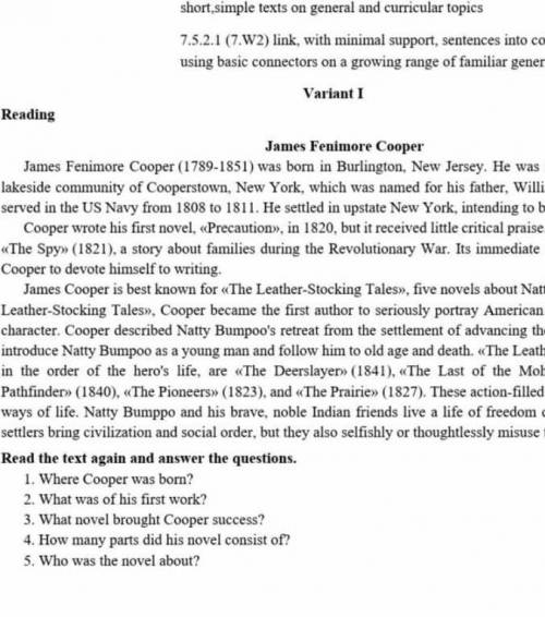 Read the text again and answer the questions. 1. Where Cooper was born? 2. What was of his first wor