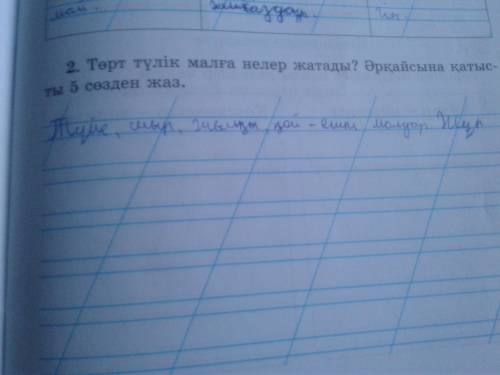 Төрт түлік малға нелер жатады? Əрқайсына қатысты 5 сөзден жаз