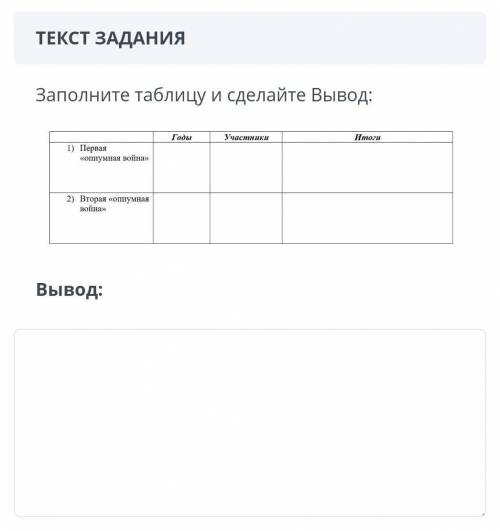 ТЕКСТ ЗАДАНИЯЗаполните таблицу и сделайте Вывод:​