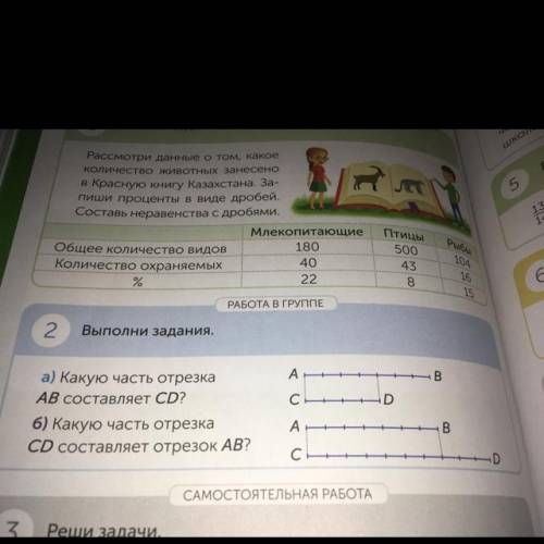 РАБОТА В ГРУППЕ 2 Выполни задания. A В Сн D а) Какую часть отрезка АВ составляет CD? б) Какую часть