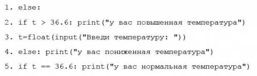 Определи правильный порядок следования программного кода: (ответ запиши по образцу, без пробелов: 1-