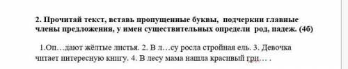 2. Прочитай текст, вставь пропущенные буквы, подчеркни главные члены предложения, у имен существител