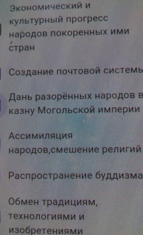 Отметьте ПоложительныеПоследствияМОНГОЛЬСКОГОнашествия ДЛЯКазахстанаЭкономический икультурный прогре