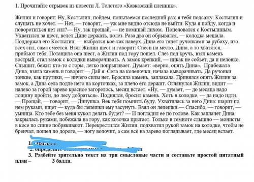 Разбейте зрительно текст на три смысловых части и составьте простой цитатный план Охарактеризуйте 2