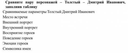 Сравните пару персонажей – Толстый – Дмитрий Иванович, заполнив ￼таблицу .