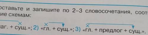 Составьте и запишите по 2-3 словосочетания, соответствующие схемам прилаг. + сущ.; гл.+сущ.; гл.+пре