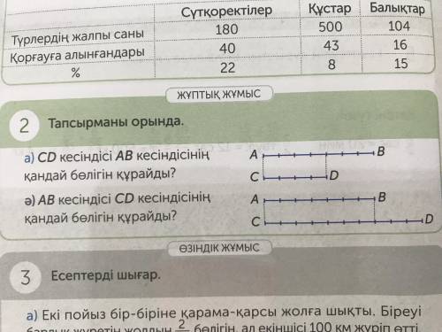 А) CD кесіндісі 3,5 см AB кесіндісі 2 см Ә)AB кесіндісі 3,5 см CD кесіндісі 5 см