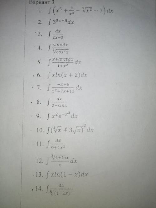 Интеграл: 5)x+arctgx/1+x^dx6)xln(x+2)dx7)-x+6/x^2+7x+12dx8)dx/2-sinx13)xln(1-x)dxОстольные на фото о