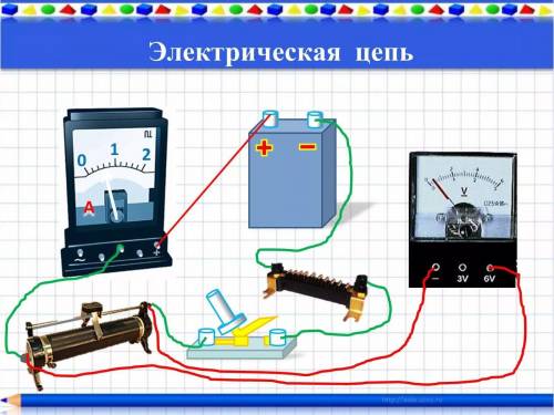 Изобразите схему электрической цепи опираясь на рисунок , применив условные обозначения элементов. Н