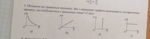 3. Позначте всі правильні відповіді. Які з наведених графіків відповідають ізотермічному процесу, що