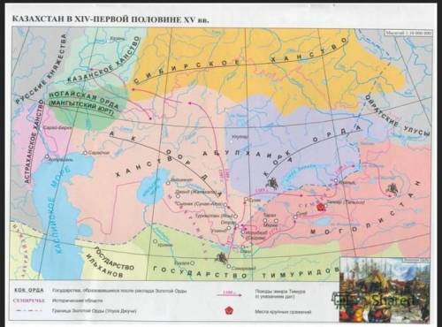 4.Изучите карту, установите соответствие особенностей развития Ак Орды и ханства Абулхаира ￼  1) хан
