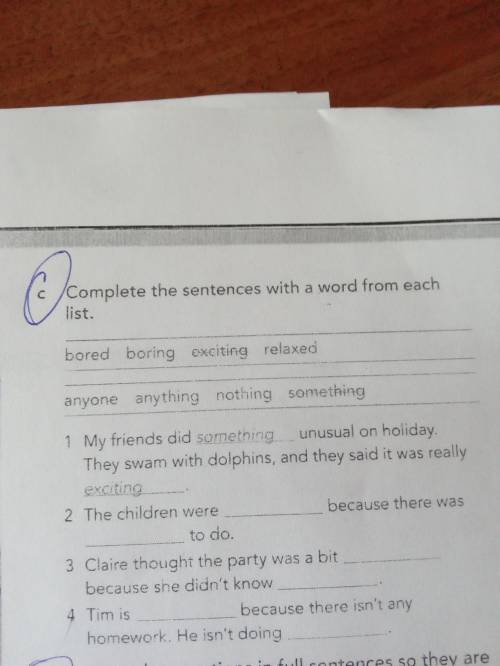 Complete the sentences with a word from each list!