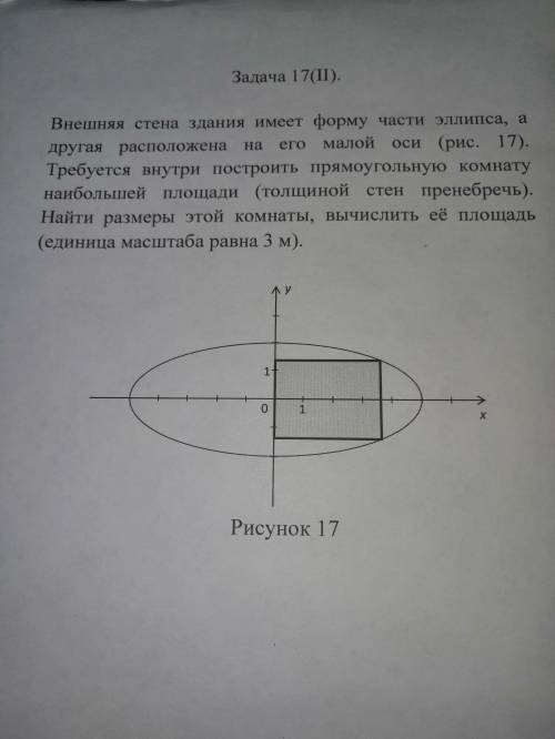 Внешняя стена здания имеет форму части эллипса а другая расположена на его малой оси. Требуется внут