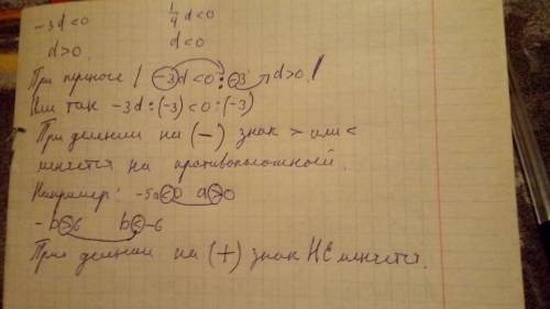 Додатним чи від'ємним є число d, якщо. 1) -3d<02) 1/4d<0Поясніть чому так ?​