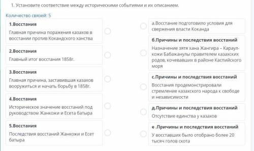 Установи соотвествие между историческими событиями и их описаниям