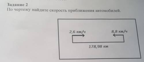 Задание 2 По чертежу найдите скорость приближения автомобилей.2,6 км/ч8,8 км/ч178,98 км/ч​